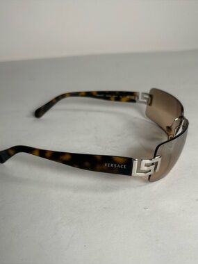 Versace Rimless Brown Tortoise Logo Sunglasses